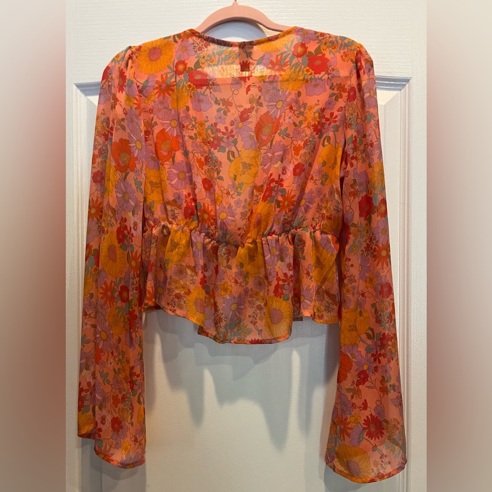 Wild Fable Floral Sheer Blouse - Orange and Pink XS - Picture 2 of 6